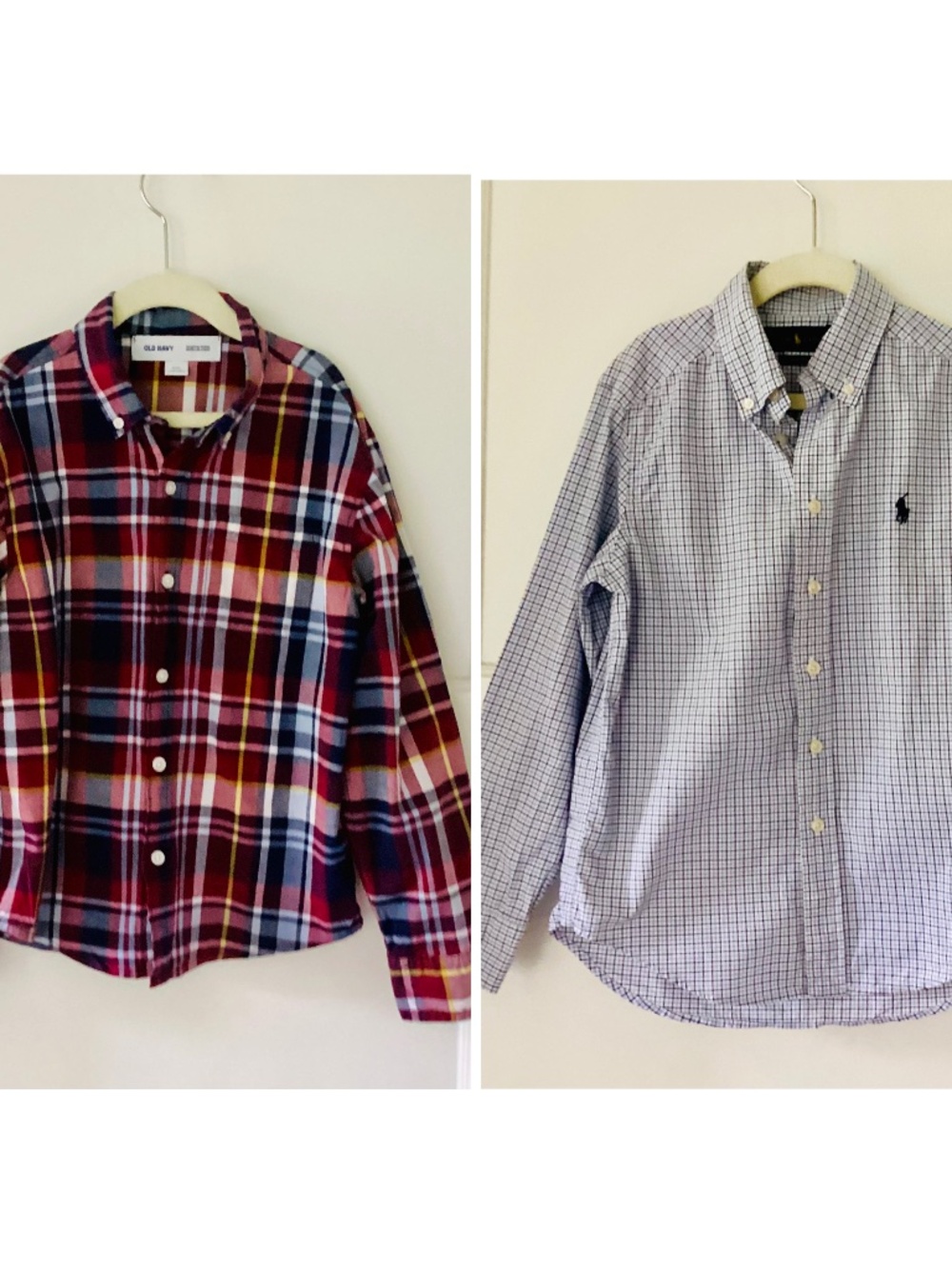 Lot Of 2 Boys Plaid Shirts Size 8 Button Down Ralph Lauren & Old Navy Collared